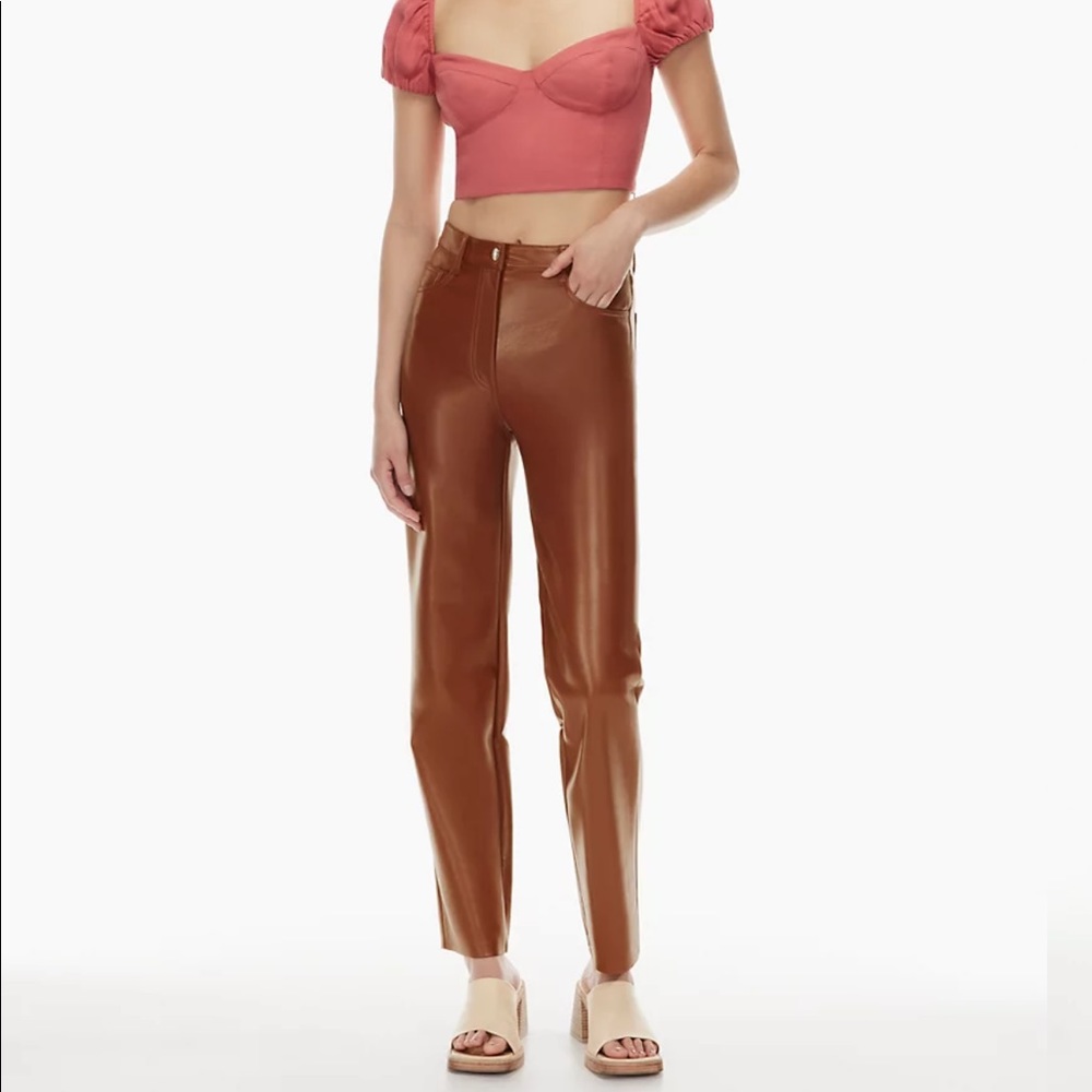 Aritzia Melina faux leather pants in Cognac 4